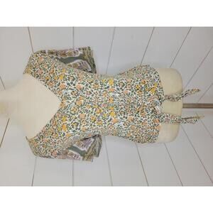 Lucky Brand medium white green & yellow floral tie up top